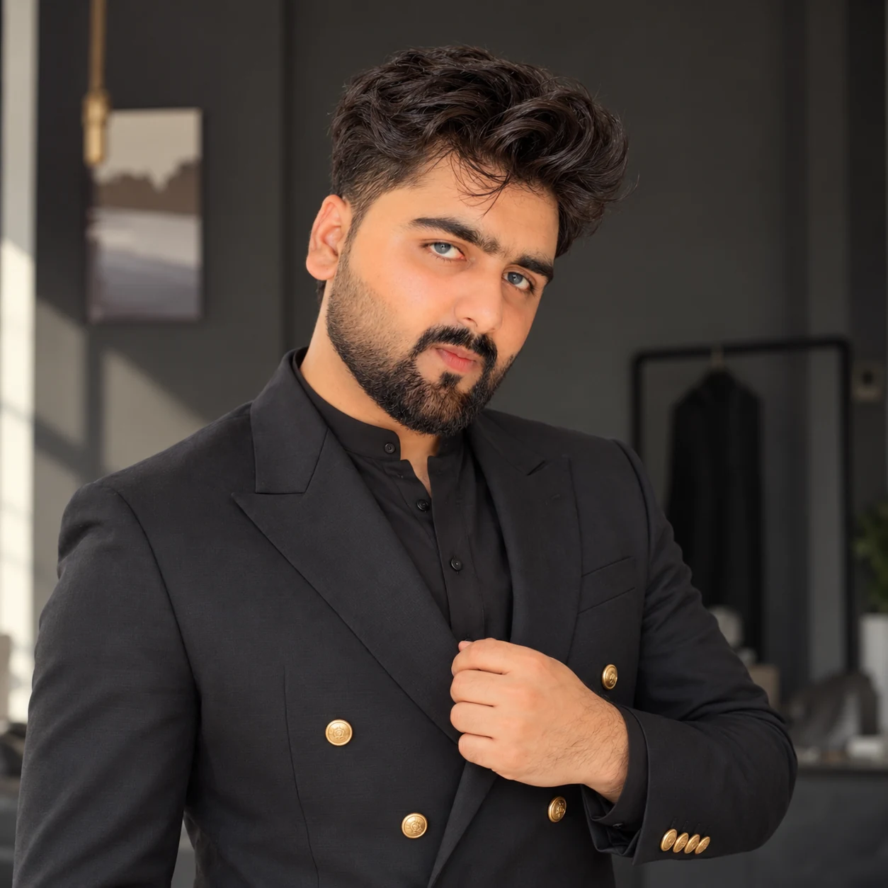 Tayyab Amin wearing a black blazer